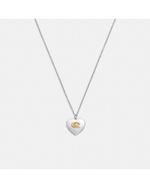 COACH Signature Heart Pendant Necklace in Silver (Metallic) Lyst