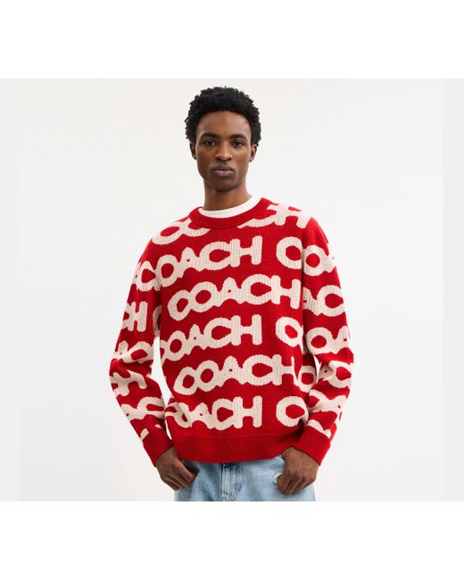 COACH Allover Rundhalspullover in Red für Herren