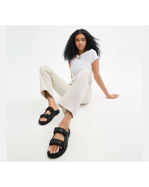 COACH Black Double Band Flat Sandals