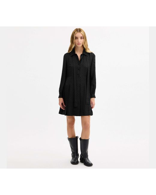 COACH Black Jacquard Pleated Dress