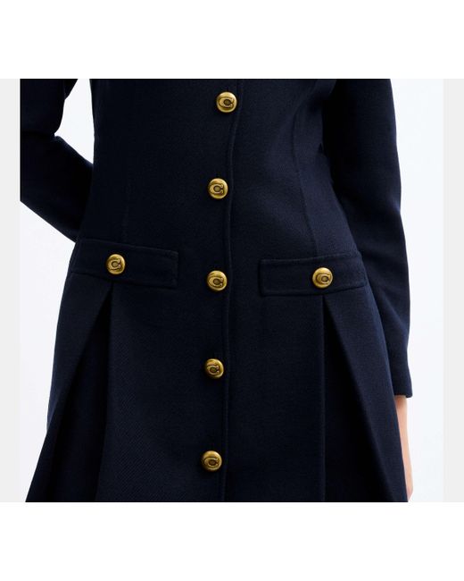 COACH Blue Long Sleeve Wool Dress
