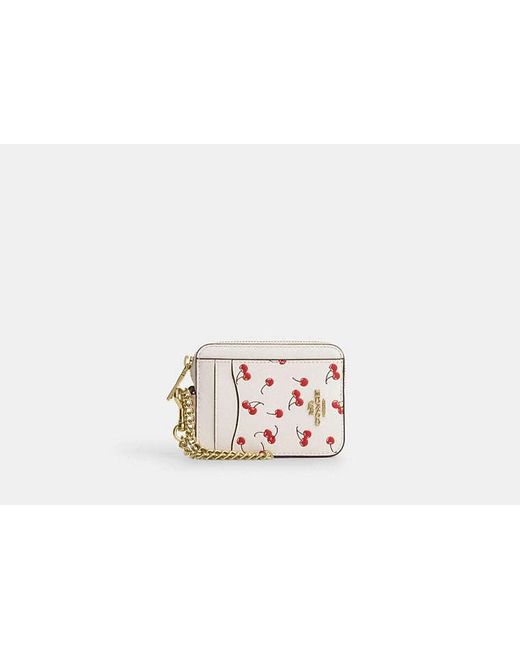 COACH Black Zip Card Case With Cherry Print