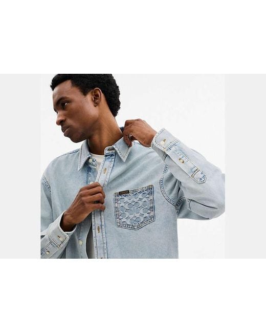 COACH Blue Long Sleeve Denim Shirt for men