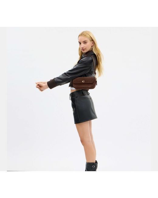 COACH Black Suede Brook Flap Bag With Chain