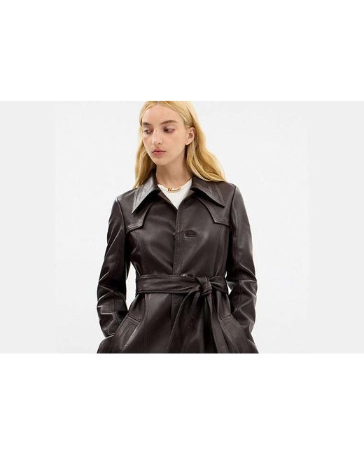 COACH Black Single Breasted Leather Trench Coat