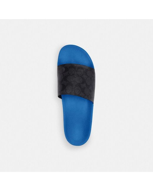 COACH Blue Signature Coated Canvas Pool Slide Sandal for men