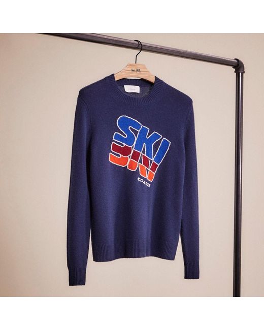 COACH Blue Restored Ski Intarsia Sweater In Recycled Wool And Recycled Cashmere for men