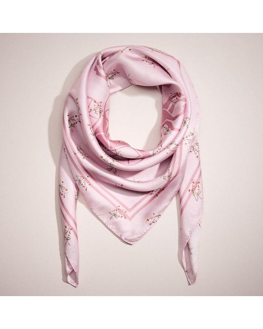 COACH Pink Restored Horse And Carriage Silk Square Scarf