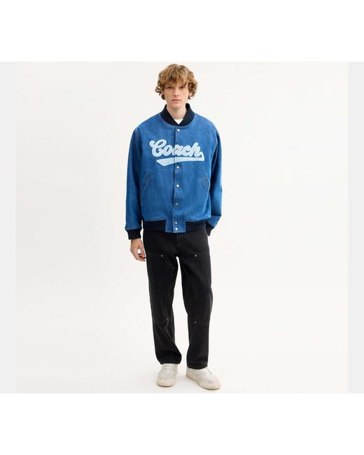 COACH Blue Denim Varsity Jacket for men