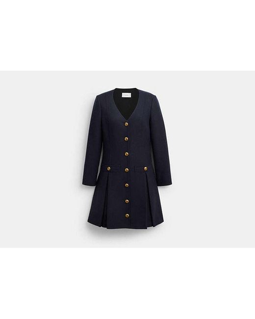 COACH Blue Long Sleeve Wool Dress