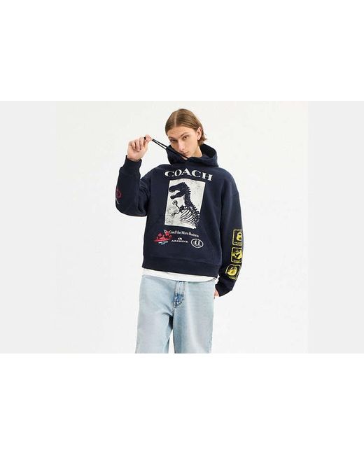 COACH Black Dinosaur Collage Relaxed Hoodie