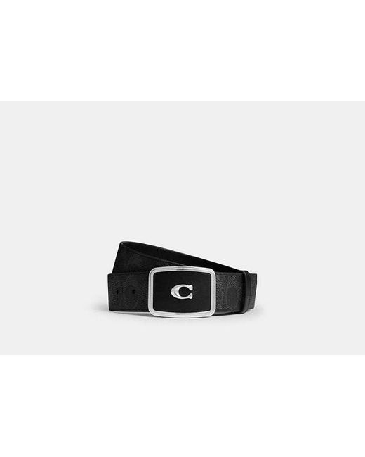 COACH Black Signature Plaque Buckle Belt for men