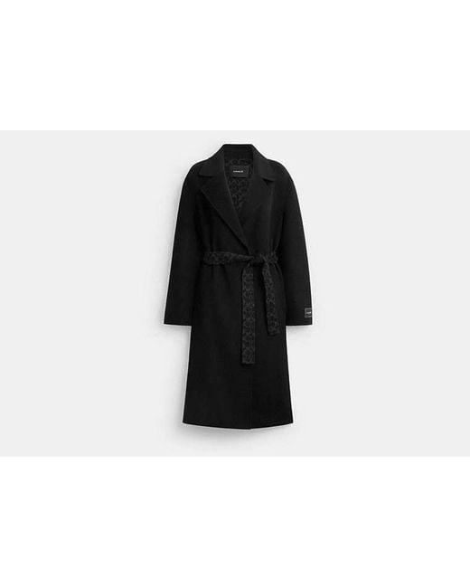 COACH Black Belted Wool Long Coat