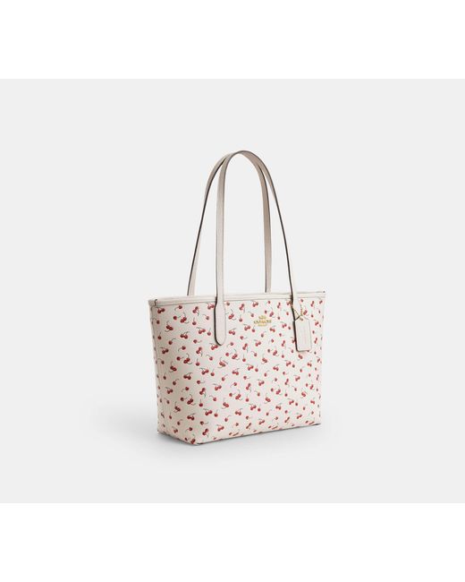 COACH Black Medium City Tote Bag With Cherry Print