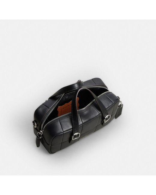 COACH Black Ego Mini Satchel Bag In Checkerboard Upcrafted Leather With Crossbody Strap