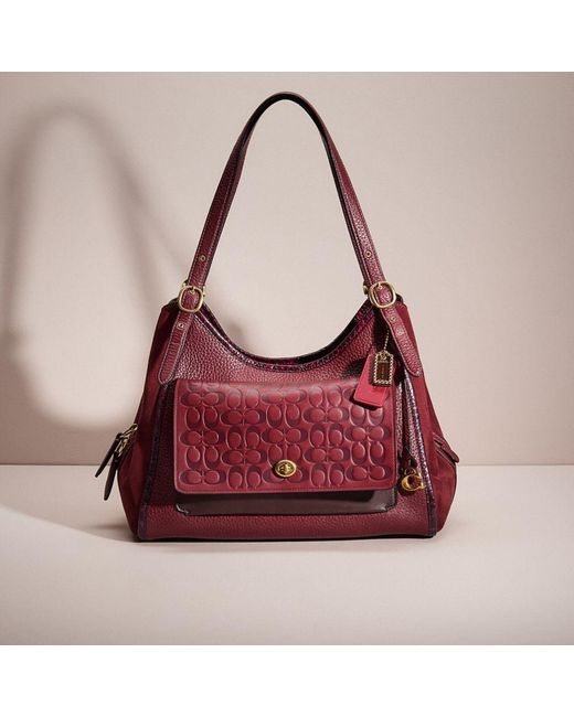 COACH Red Upcrafted Lori Shoulder Bag With Snakeskin Detail