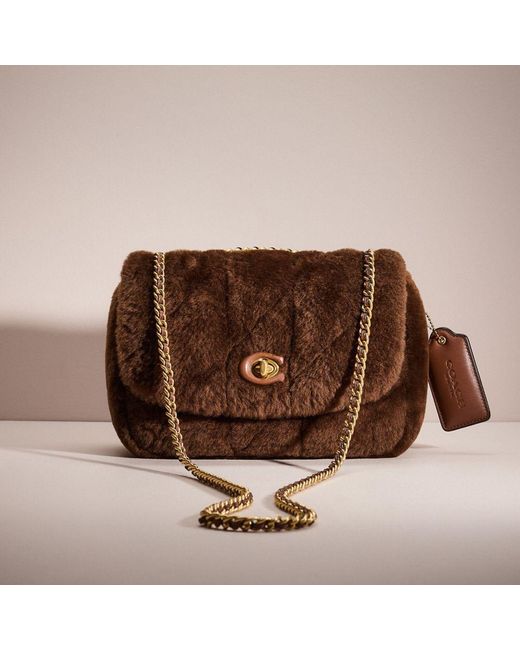 COACH Brown Restored Pillow Madison Shoulder Bag In Shearling With Quilting
