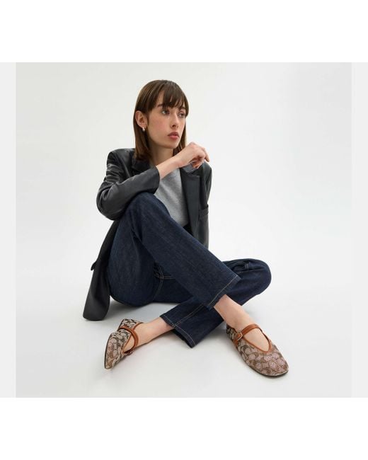 COACH Brown Mary Jane In Crystal Signature Jacquard