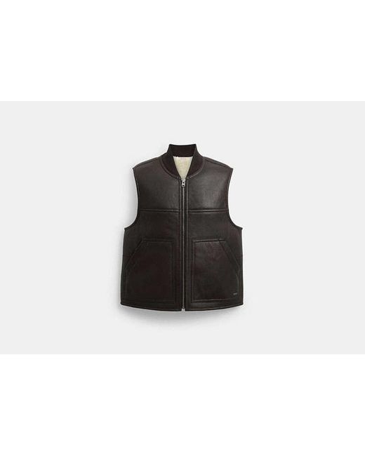 COACH Black Reversible Shearling Vest for men