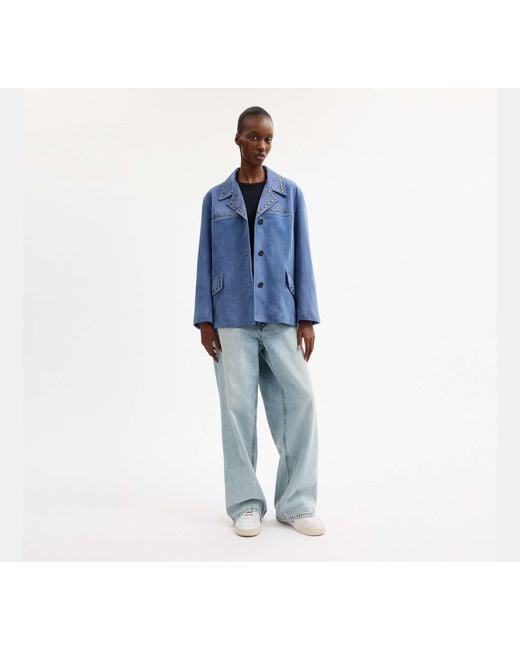 COACH Blue Studded Suede Jacket