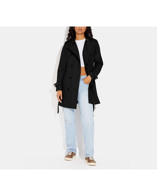 COACH Black Solid Mid Trench Coat