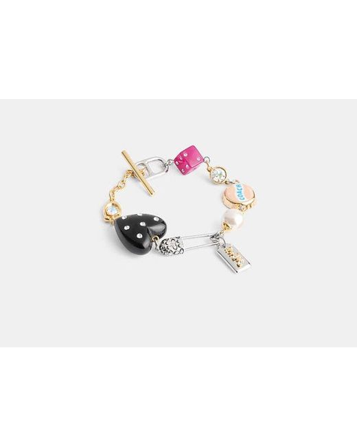 COACH Black Safety Pin And Heart Charm Bracelet