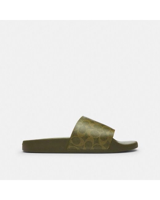 COACH Green Pool Slide In Signature Canvas for men