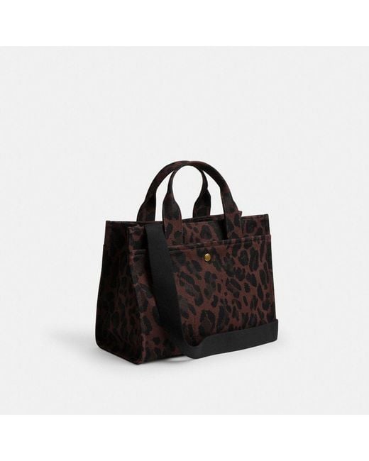 COACH Black Cargo Tote Bag With Leopard Print