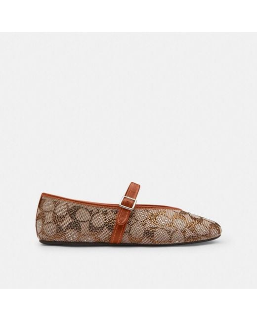 COACH Brown Mary Jane In Crystal Signature Jacquard