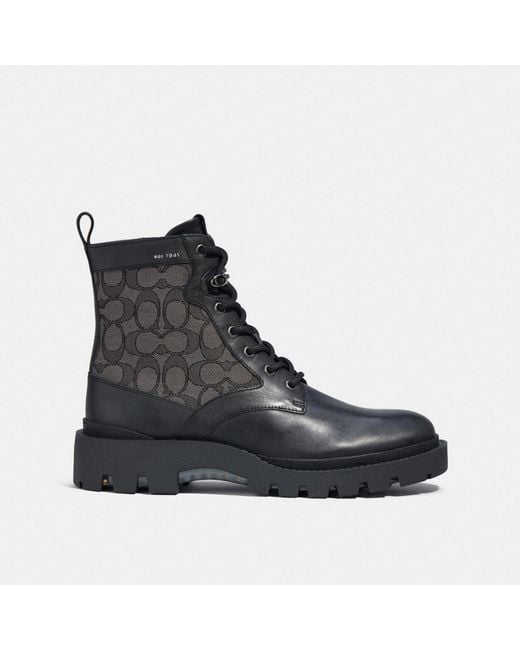 COACH Black Citysole Lace Up Boot - Brown, Size 9.5 | Signature Jacquard for men