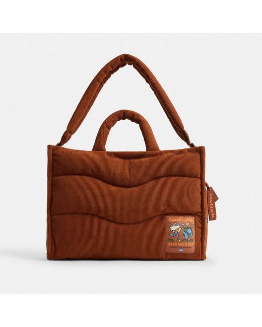 COACH Topia Loop Tote With Wavy Quilting In Corduroy in Brown | Lyst