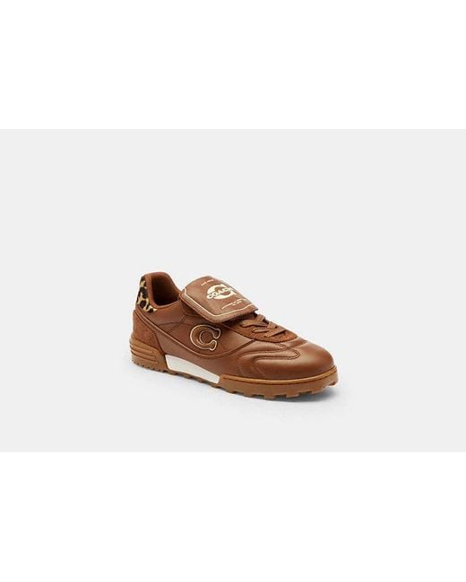 COACH Brown Match Sneaker With Leopard Print