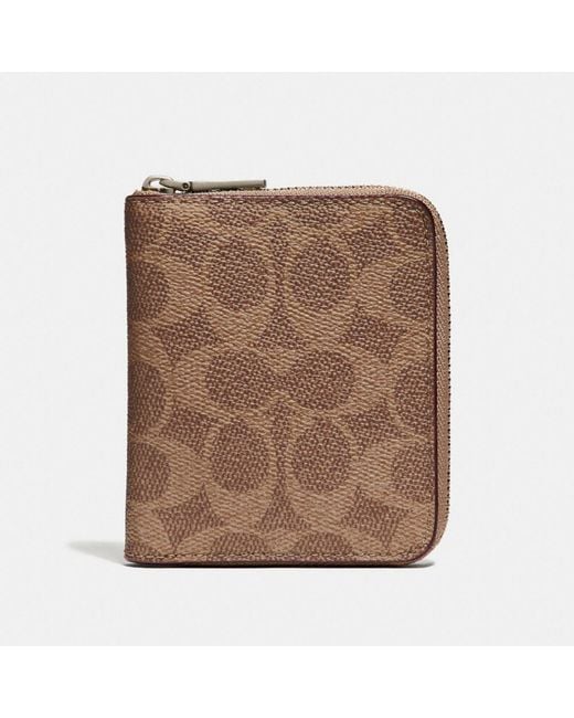 COACH Brown Small Zip Around Wallet In Signature Canvas for men