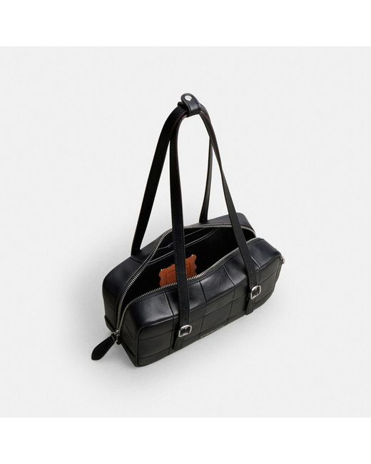 COACH Black Ego Satchel Bag In Checkerboard Upcrafted Leather