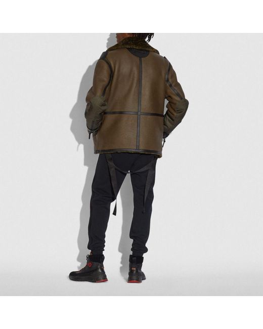 COACH X Michael B. Jordan Shearling Aviator Jacket in Green