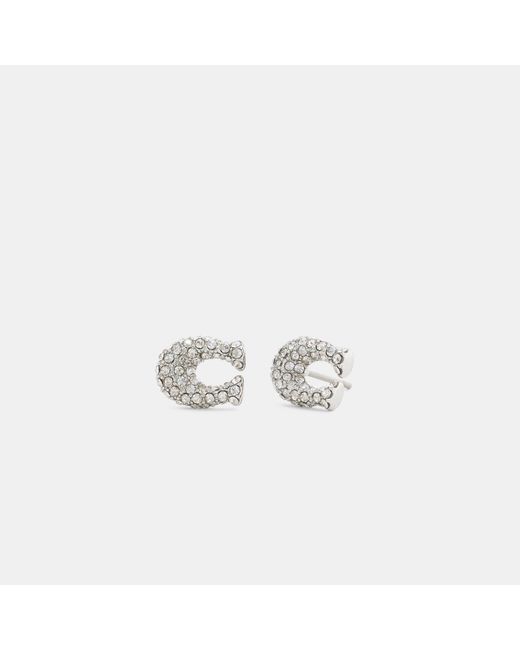 COACH White Pavé C Stud Earrings