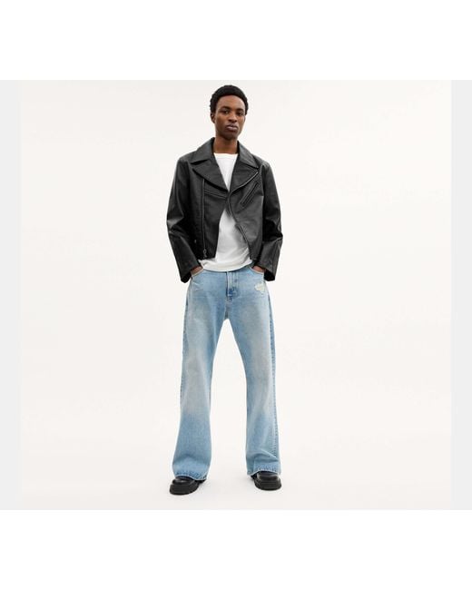 COACH Black Shrunken Leather Biker Jacket for men