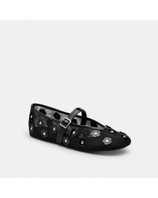COACH Black Mary Jane With Tea Rose