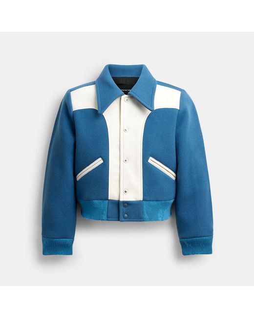 COACH Blue Wool Varsity Jacket for men
