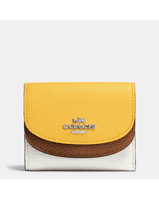 COACH Metallic Double Flap Small Wallet In Colorblock Leather