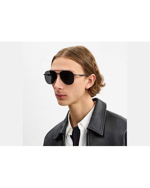 COACH Black C Hardware Metal Pilot Sunglasses for men