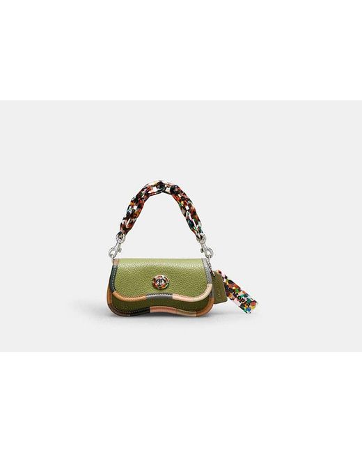 COACH Green Mini Wavy Dinky Bag In Topia Leather With Colorful Binding