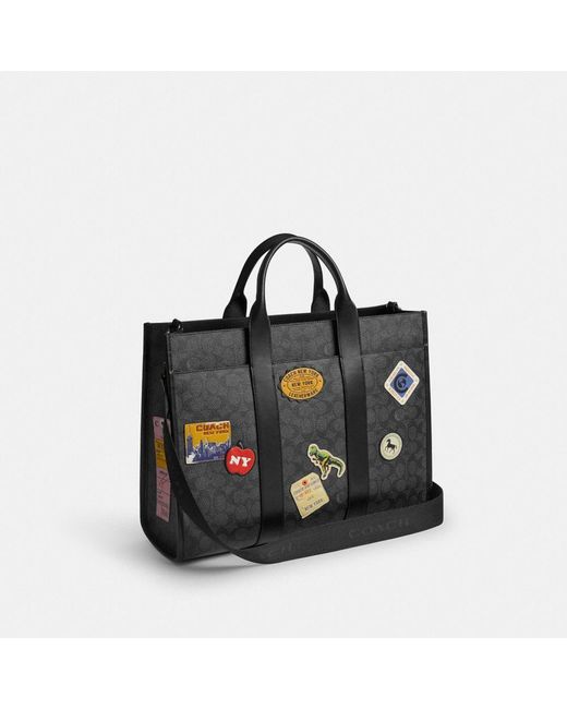 COACH Black Wesley Tote Bag With Patches for men