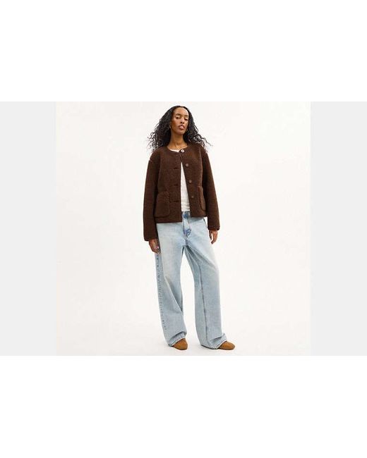 COACH Brown Short Sherpa Cardi Jacket