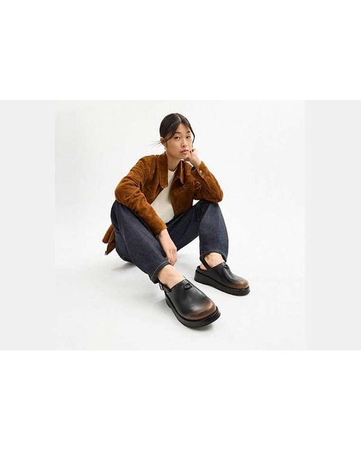 COACH Black Sculpted C Loved Leather Platform Clog