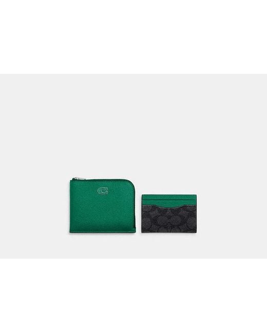 COACH Green 3-in-1-L-Zip Portemonnaie mit Signature-Canvas