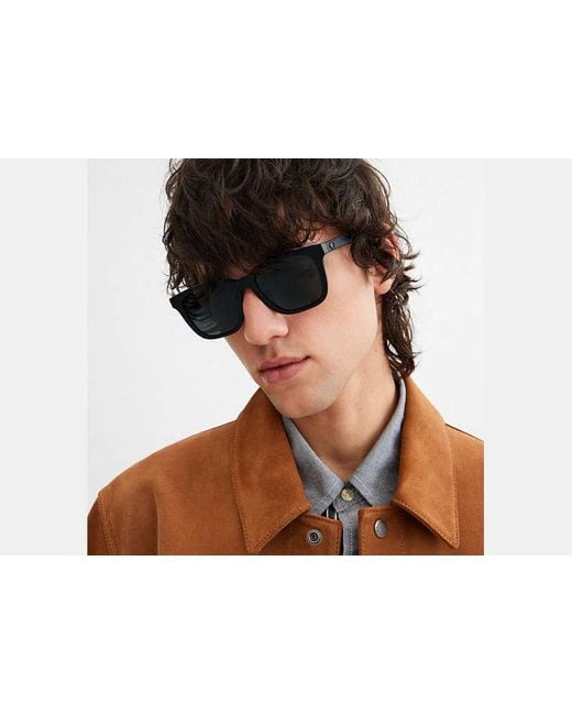 COACH Black C Hardware Textured Temple Square Sunglasses for men