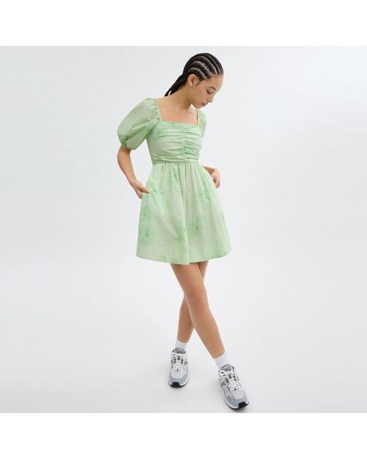 COACH Green Puff Sleeve Mini Dress