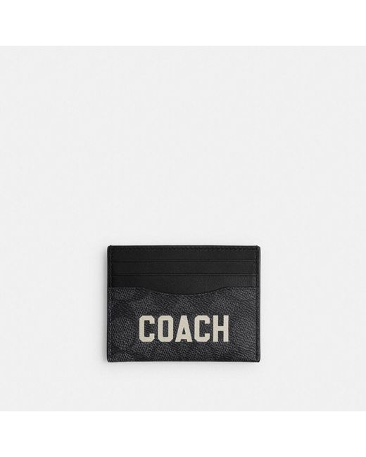 COACH Black Flat Card Case In Signature With Graphic for men