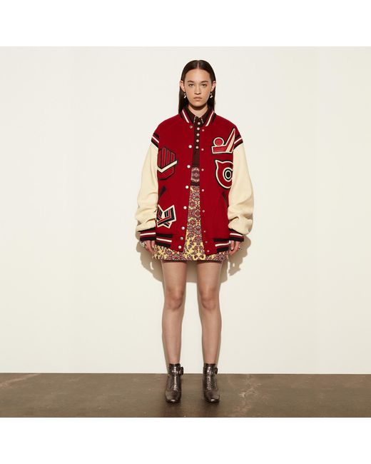 coach varsity jacket womens red